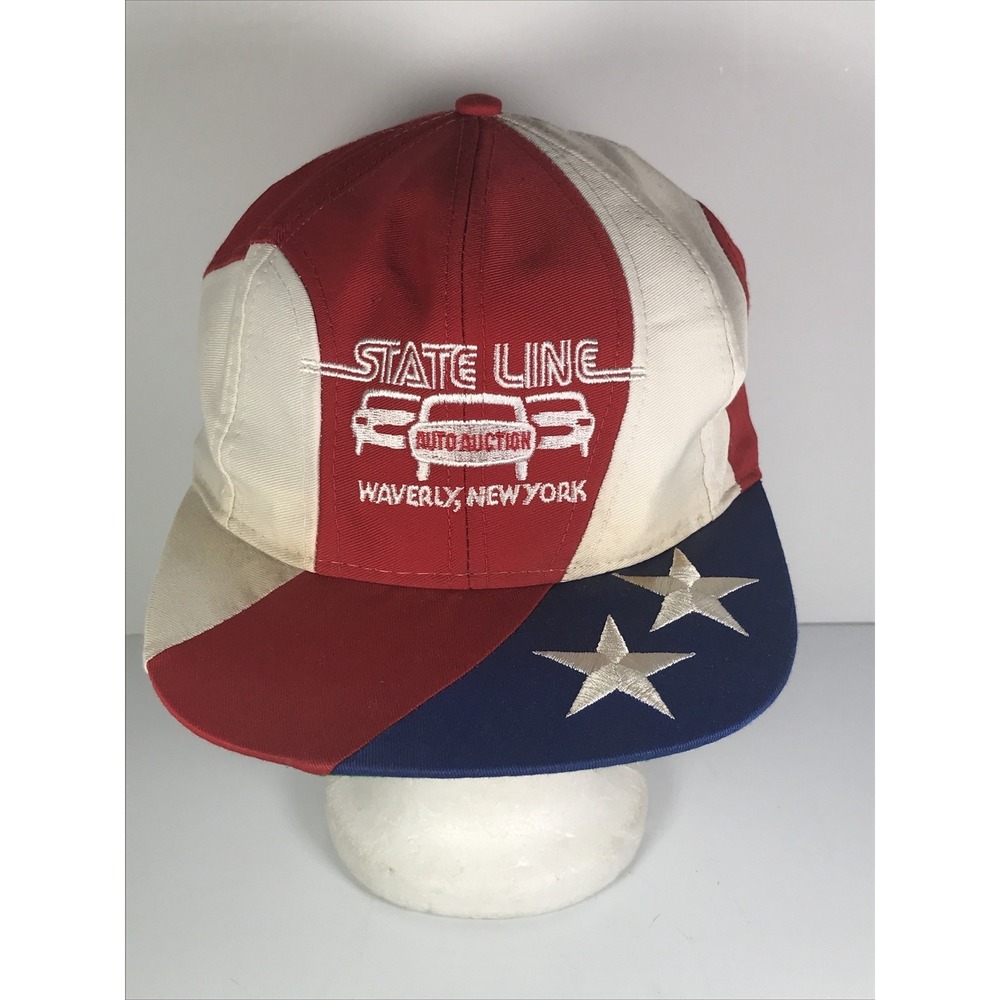 Vintage‎ State Line Auto Auction Waverly NY Snapback Hat Cap Embroidered Local